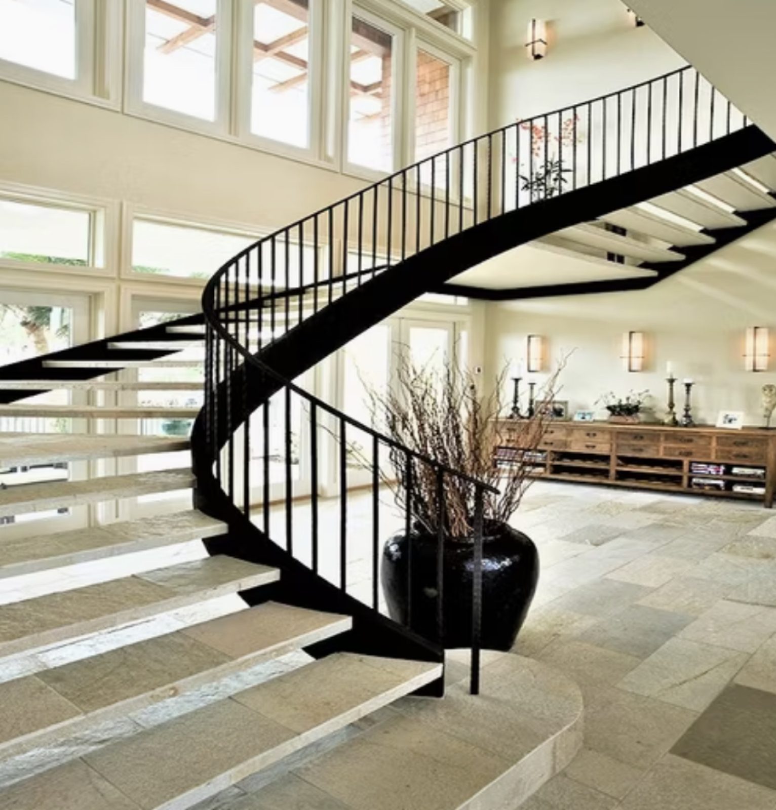 Curved black feature staircase
