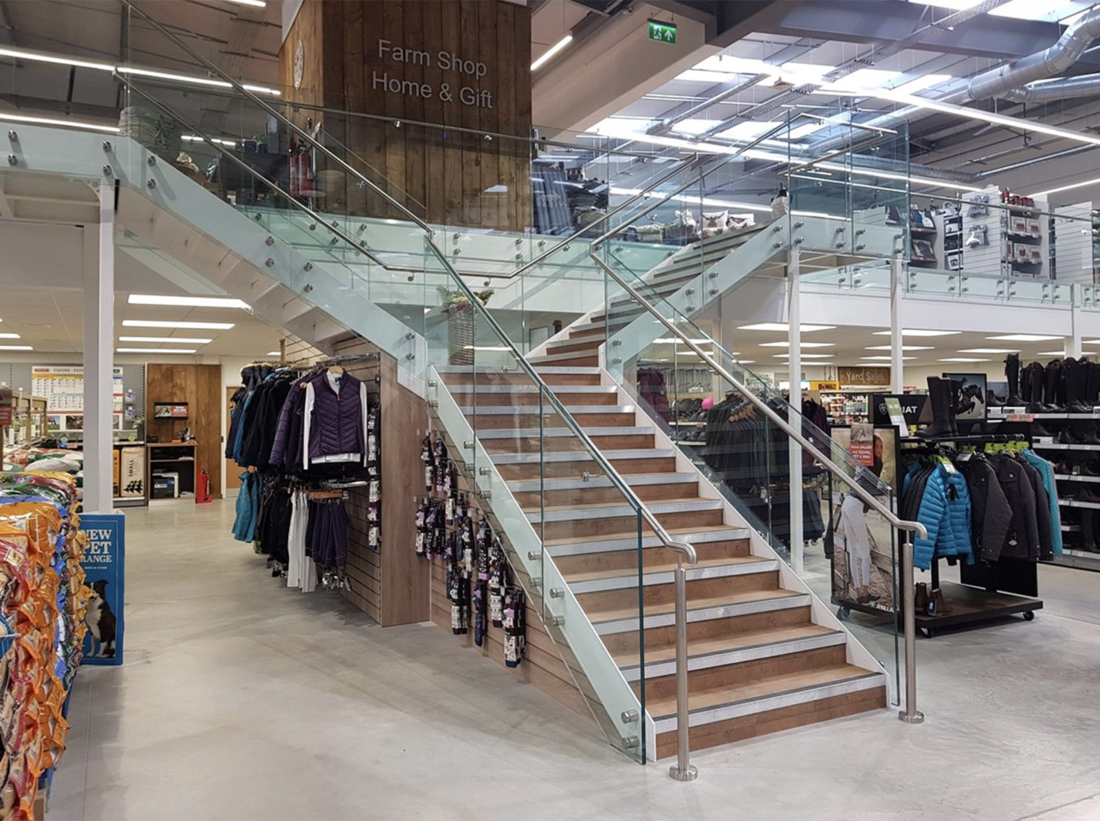Shop staircase with glass balustrade